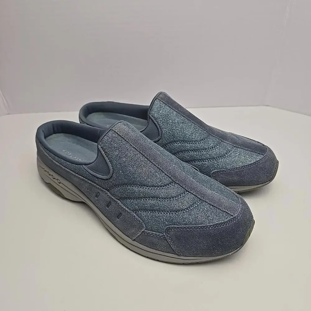 Easy Spirit Traveltime Clogs Blue Leather, Metallic Shimmer - Size 12M